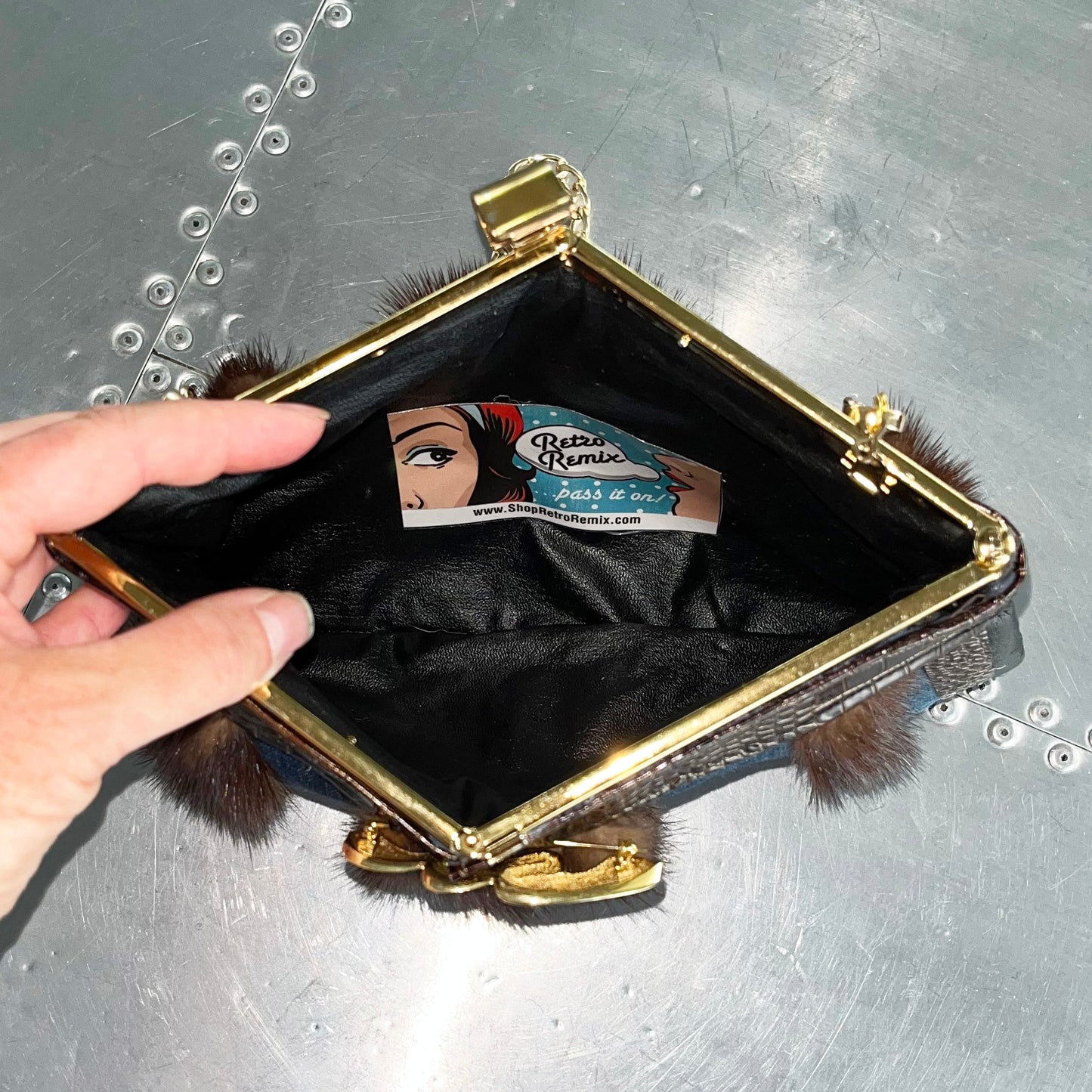 Denim and Mink Stripe Handbag