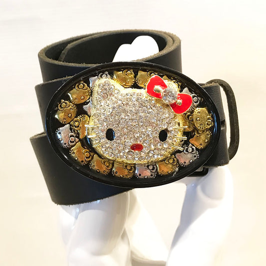 Rhinestone Cat Buckle and Leather Strap