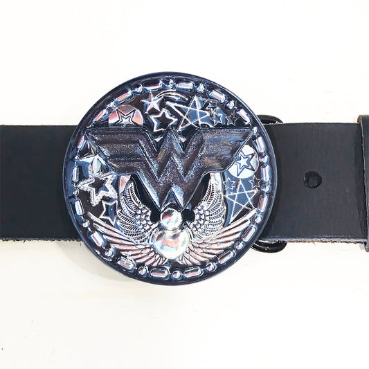 Black and Silver Wonder Woman Buckle with Belt Strap
