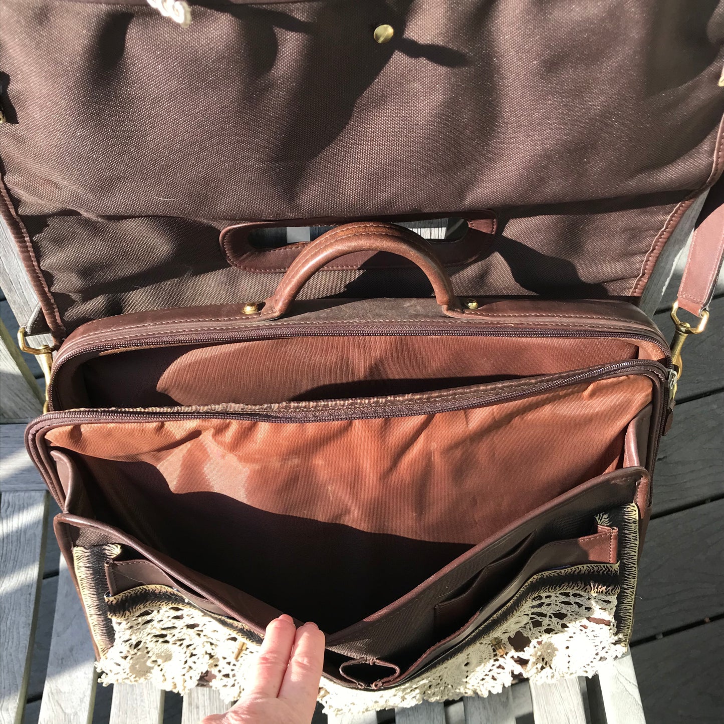 Up Cycled Coach Brief Case Chocolate Brown Leather