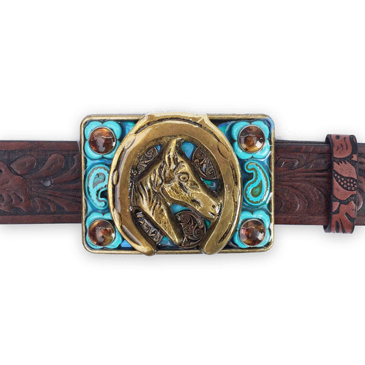 Horse Shoe and Turquoise Buckle and Belt Strap