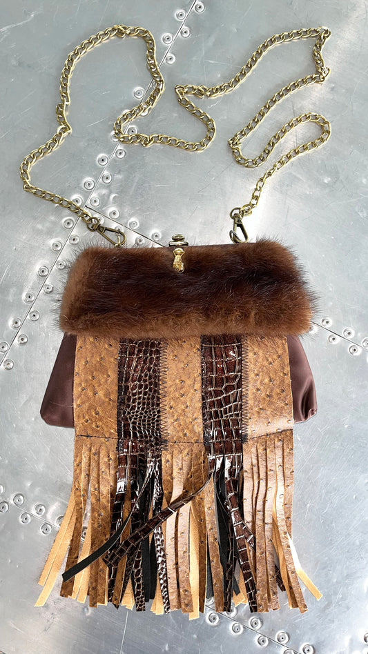 Mink Stripe Handbag with fringe