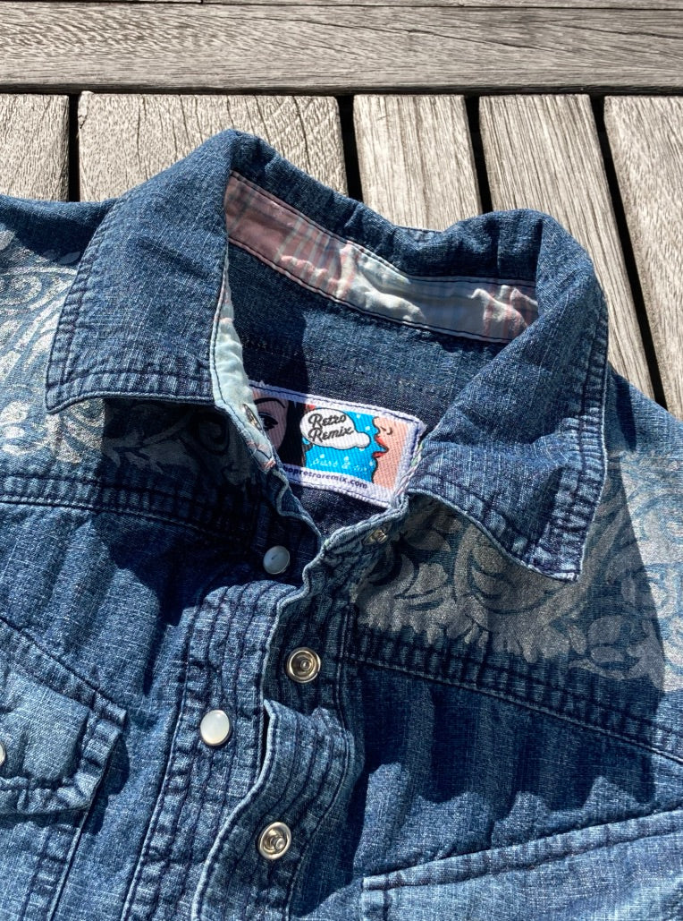 Denim Shirt with Bleached Background and Hand Painted