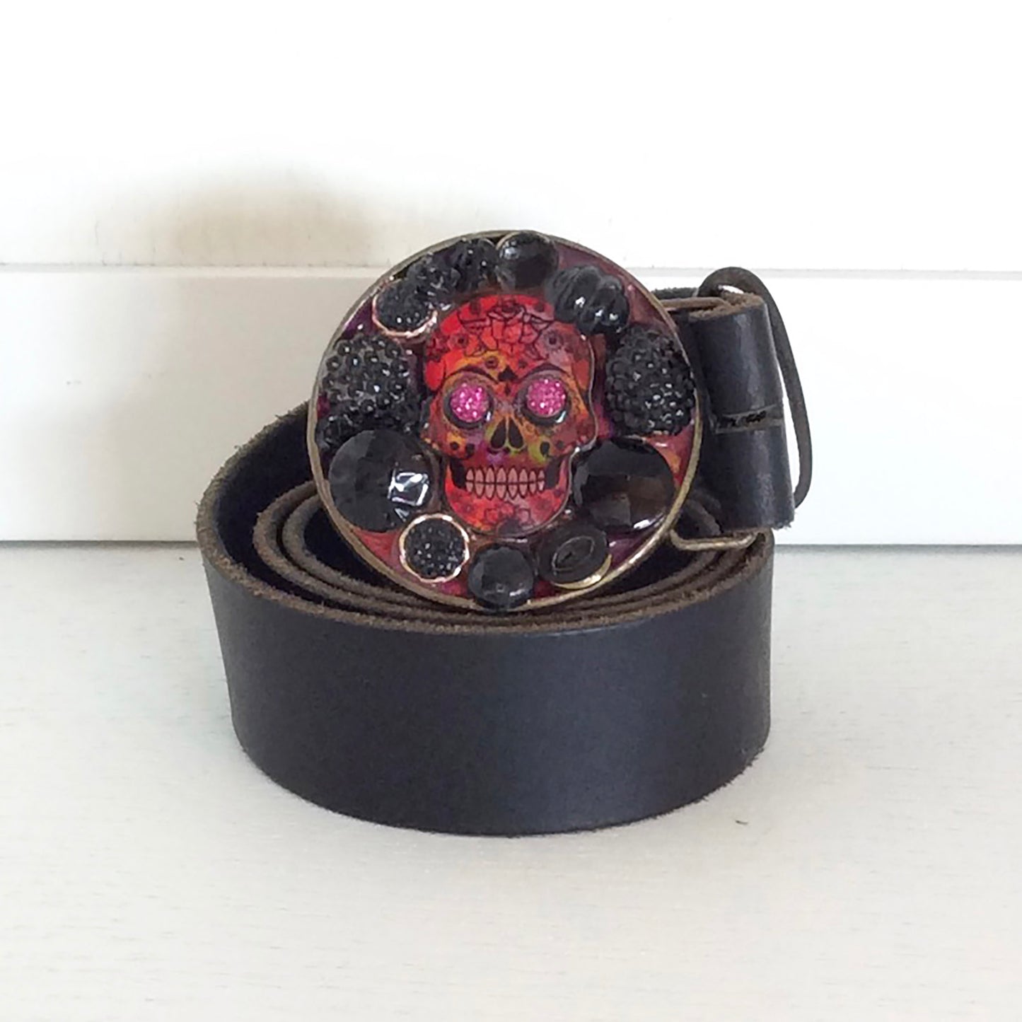 Pink Tie Dyed Sugar Skull Belt Buckle