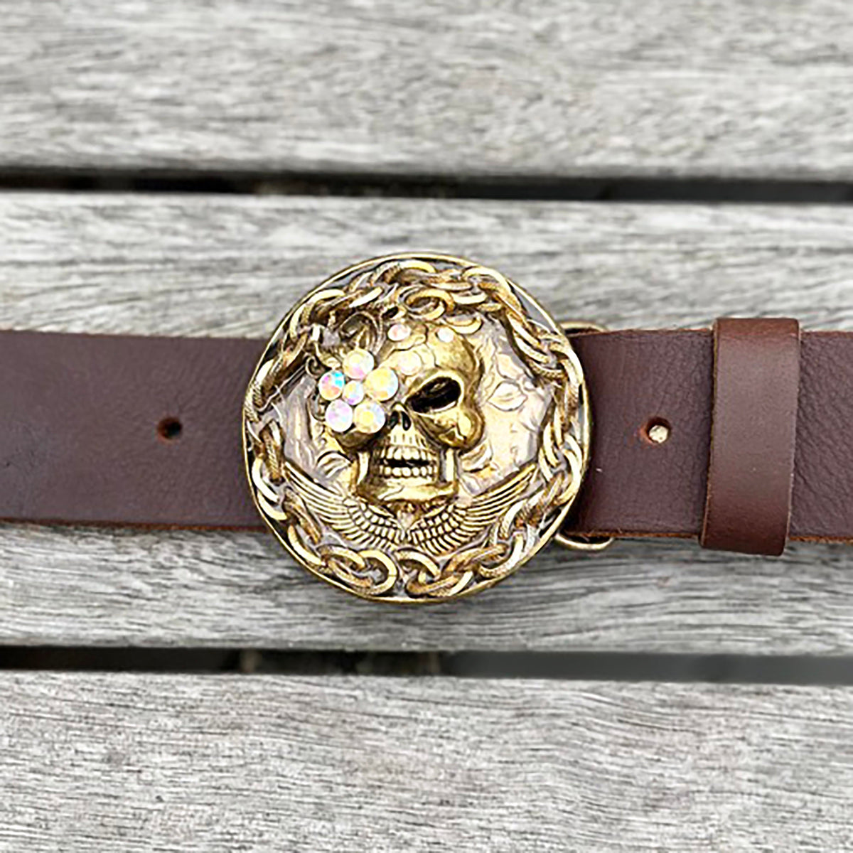 Brown Skull Embellished Belt 1 1/2 main image 2