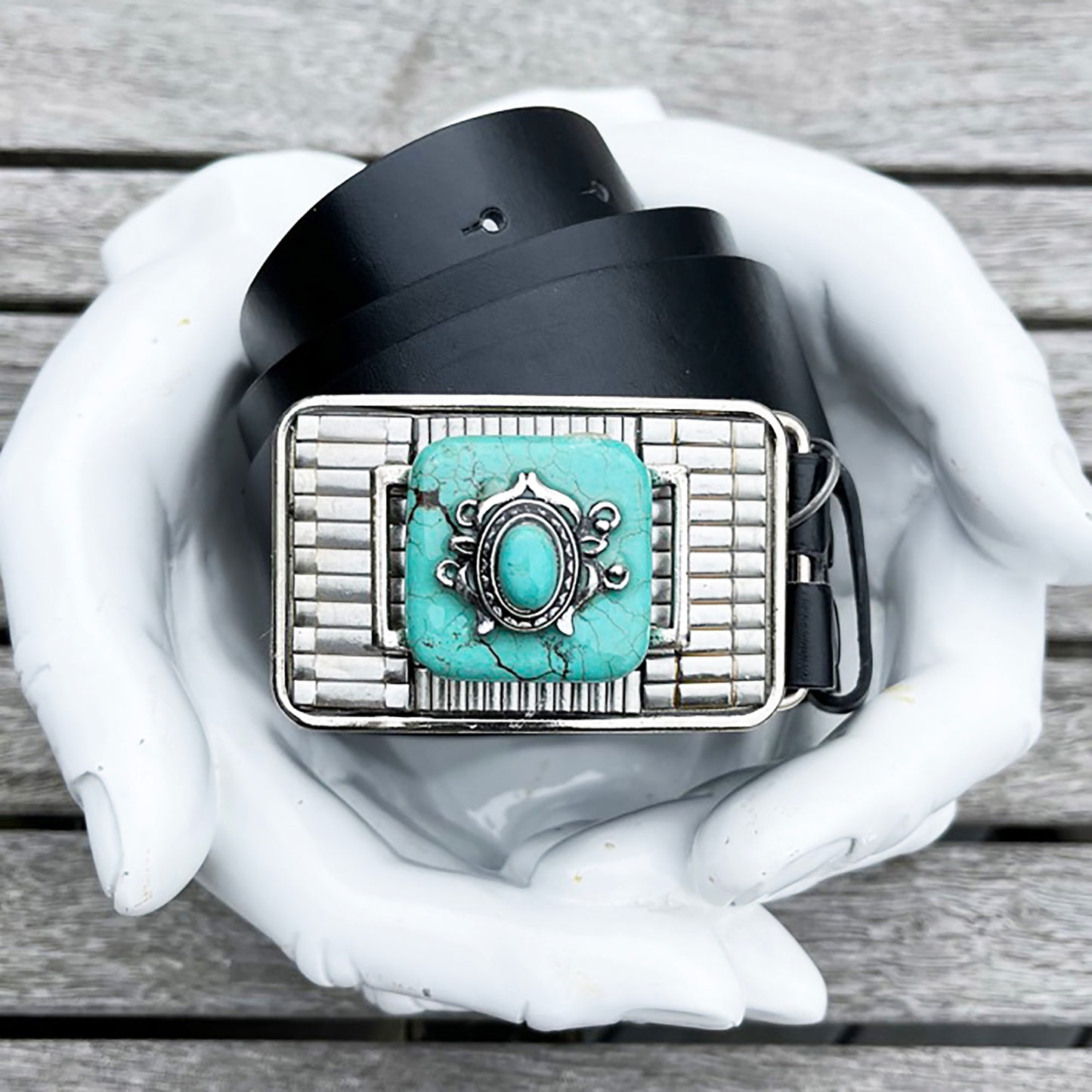 Turquoise Stone and Silver Buckle and Belt Strap