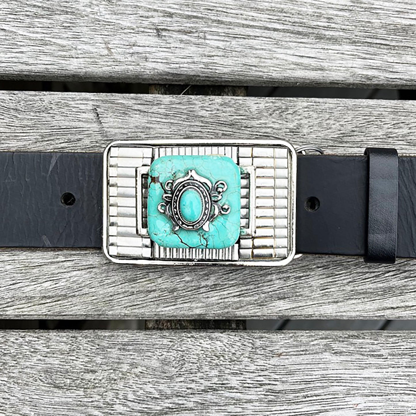 Turquoise Stone and Silver Buckle and Belt Strap