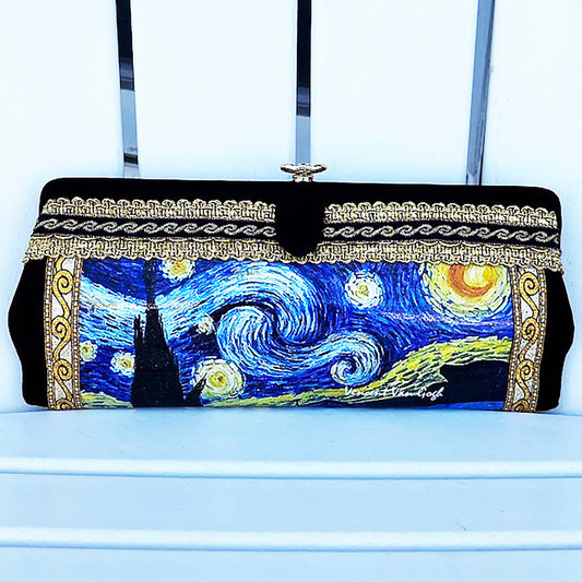 Van Gogh Starry Night Vintage Up Cycled Clutch